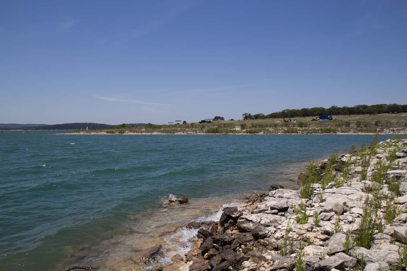 Canyon Lake Rocky limestone shoreline and clear water at Canyon Lake