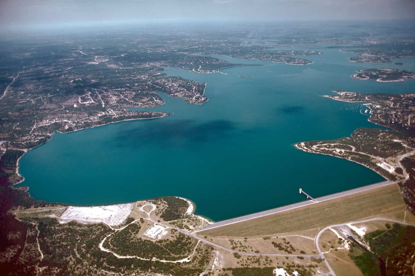 Canyon Lake Aerial view of Canyon Lake, Texas, with Canyon Dam in the foreground